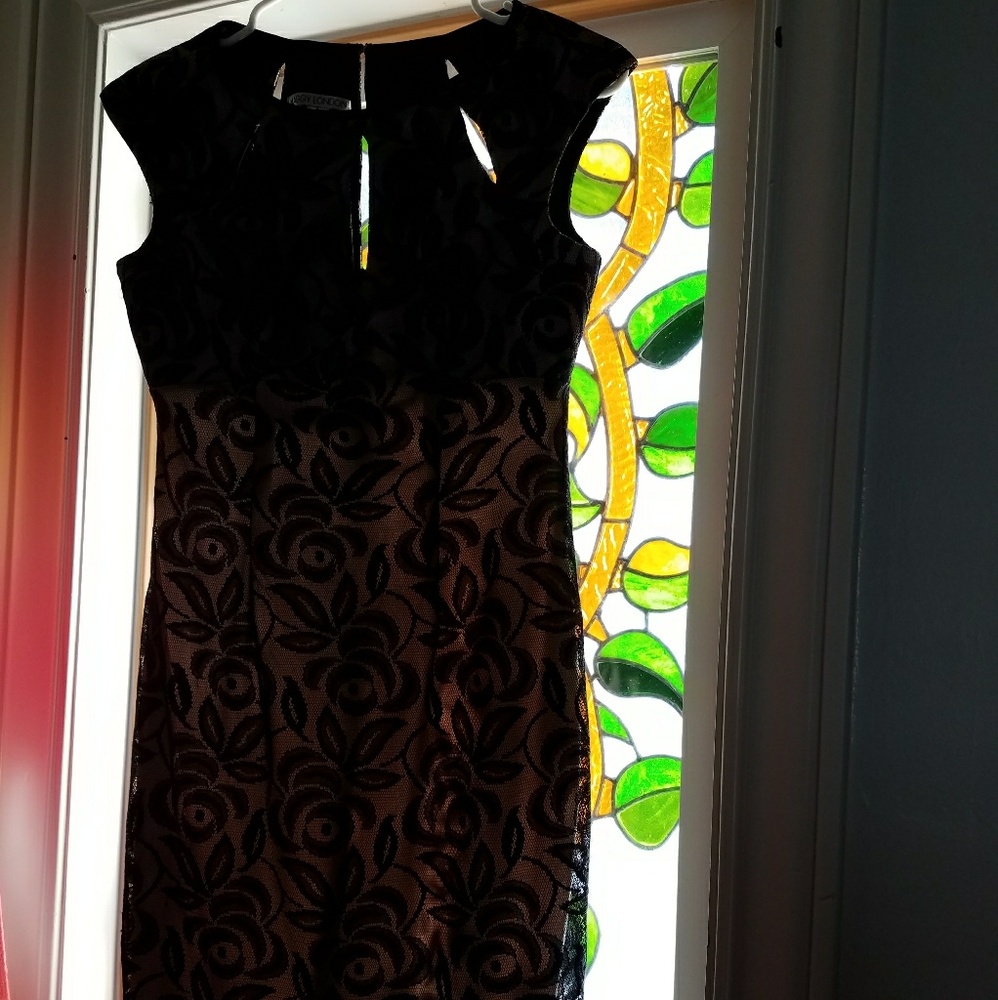 Maggy London Body Con Peek-a-boo Black Lace Dress